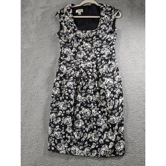 Talbots Dresses & Skirts - Talbots Dress Womens 4 Roses Boho Floral Black White Cotton Stretch Pockets